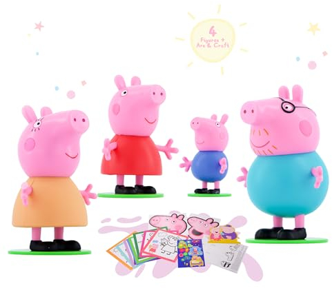 LUPPA Peppa Pig Peppa 4 Figuren aus der Dose zum Sammeln, inklusive Malvorlagen, Aufkleber, Maske, Fingerpuppen und Armable Stanzfiguren