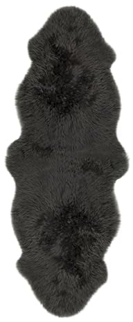 -LUXOR- living Lammfell Schaffell Echt, Fellteppich, Schaffell Teppich, Bettvorleger Schlafzimmer Echtfell, 50 mm Florhöhe, 60 x 160 cm Schwarz