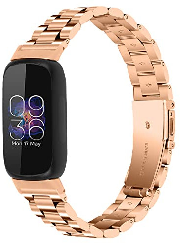 Chofit Straps Compatible with Fitbit Inspire 3 Strap, Metal Stainless Steel Bands Business Wristband Replacement Bracelet Armband for Inspire 3 (Rose Gold)