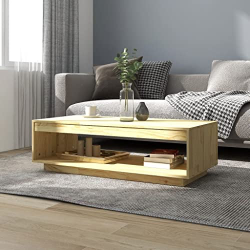 INLIFE Couchtisch 110x50x33,5 cm Kiefer Massivholz,Braun,12.5KG