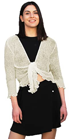 creazioni unique Cardigan Donna Primaverile Estivo Cardigan Donna Elegante in Rete di Viscosa Termica con Essenza di Fiore di Ciliegio (Crema)