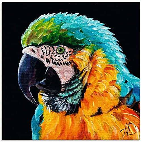 Artland Glasbilder Wandbild Glas Bild einteilig 30x30 cm Quadratisch Portrait Tiere Vogel Papagei Ara Federn Bunt Exotisch U4QD