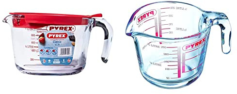 Pyrex Messbecher 1l mit Deckel & Classic Ultrabeständiger Messbecher aus Glas, Transparent, 0,25 l
