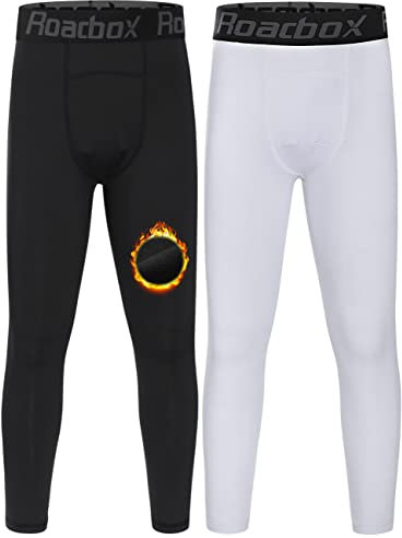 Roadbox Lange Unterhosen Kinder Jungen Funktionsunterwäsche 2er Pack Thermounterwäsche für Skifahren Tubing Sport(Schwarz+ Weiß,XL)