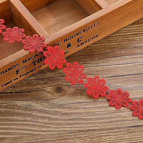 XCSJ 5 Yard 25mm Blumen Spitzenband Spitzenborte Stickerei Dekoband Zierband Borten Bänder Blumenband Gänseblümchen Dekoband Spitzen Spitzenborte Für Hochzeit Deko Handwerk Nähen Deko (Ganz Rot)