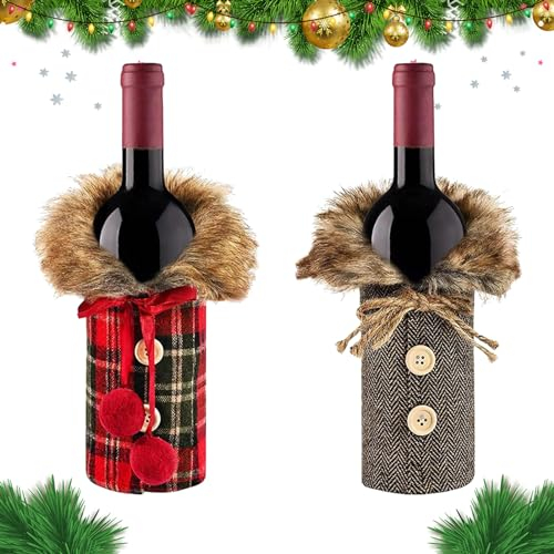Weihnachten Weinflasche Abdeckung, 2 Stück Weihnachtsmann Weinbeutel, Weihnachten Flaschen Deko Flaschen Anzug, Weihnachten Flaschen Deko für Home Dinner Party Dekoration & Tischdekoration