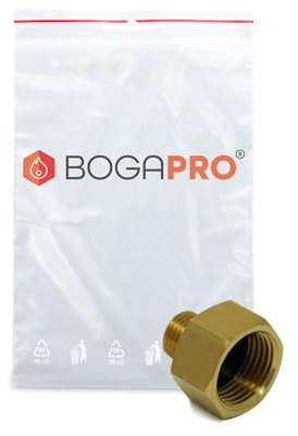 BOGAPRO Verbindungsstück Gas, 1/2 Zoll Innengewinde x 1/4 Zoll Außengewinde Polybeutel, für Outdoor-Gaskocher, Campingkocher und Grill, LPG Adapter Gasschlauch, Messing