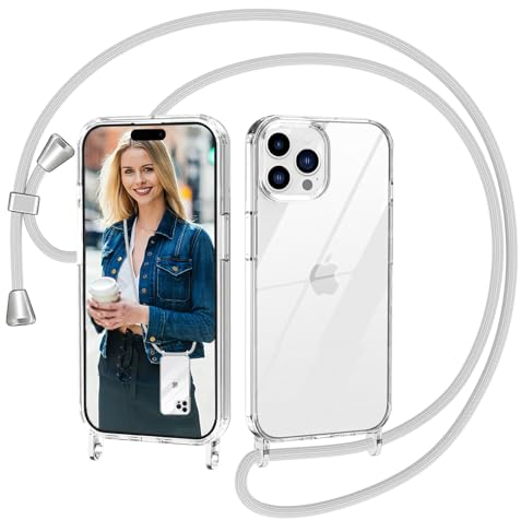 Nupcknn Handykette für iPhone 15 Pro Hülle mit Band,Ultra Dünn Transparent Handyhülle (Abnehmbar Einstellbar) Necklace mit Kordel zum Umhängen Kameraschutz Handy Kette Stossfest Schutzhülle