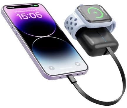 Portable Power Bank for iphone Built-in Cables 10000mAh Charger for Apple Watch 8/Ultra,20W Fast Charging Station External Battery Pack for iWatch 8-1/Ultra/SE, iPhone, iPad and Samsung (Black)