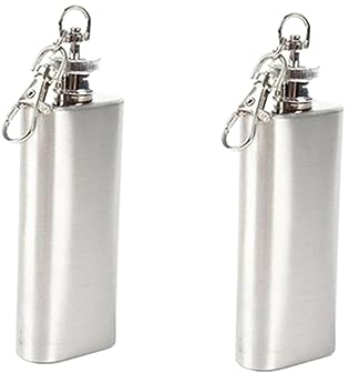 BESTonZON 2 Piezas 2 jarra de tapa plana al vacío petaca de viaje botella acero inoxidable botellas acero inoxidable botella vino matraz de bolsillo petaca de acero inoxidable llavero frasco