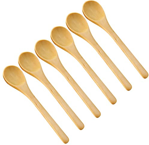 ulafbwur Wooden 6Pcs Wooden Spoon Mini Size Multi-purpose Rounded Spoon Mouth Kitchen Wooden Spoon for Porridge Soup Spoon Cooking