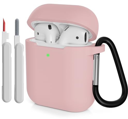 KOKOKA Funda de Silicona Compatible Con AirPods 2 2019 Con Kit de Limpiador, Anti-rasguños, Anti-Polvo, Funda Premium Silicona para AirPods 2.ª Generación Con Mosquetón, Rosa