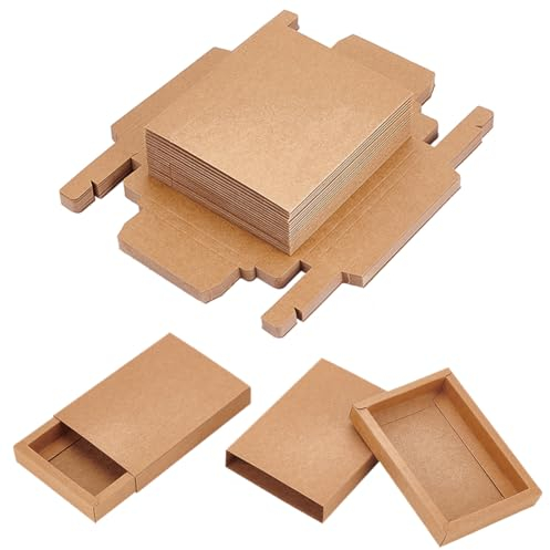 BENECREAT 20 Packung Braune Kraftpapier-Schubladenboxen, 13.5x9.9x2.3 cm Rechteckige Geschenkbox Aus Kraftpapier Plätzchenschachteln Für Hochzeitsgeschenke, Schmuckverpackung