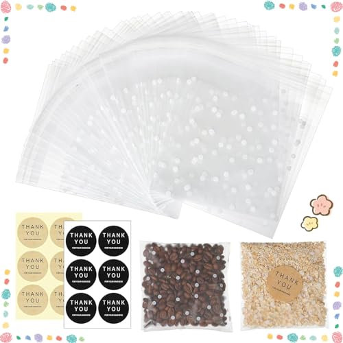 200 Stück Selbstklebende Süssigkeiten Tüte, Cellophantüten Klare Selbstklebende, Selbstklebend Klein Plätzchentüten, Plastiktüten Transparent für Bäckerei, Kekse, Süßigkeiten, Geschenk (10 * 10+3 Cm)