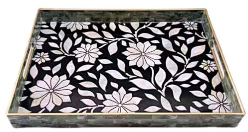 Fuukou Großes Serviertablett aus Kunststoff mit Griffen – Boho-Couchtisch-Tablett für Ottomane, Wohnzimmer, Bad & Küchentheke