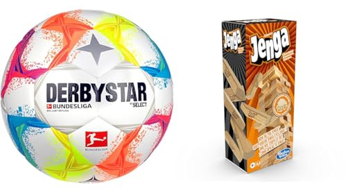 Derbystar Unisex - Erwachsene, Ball, Multicolor, 5 & Hasbro Gaming Jenga Classic, Children's Game That Promotes The Speed of Reaction, from 6 Years
