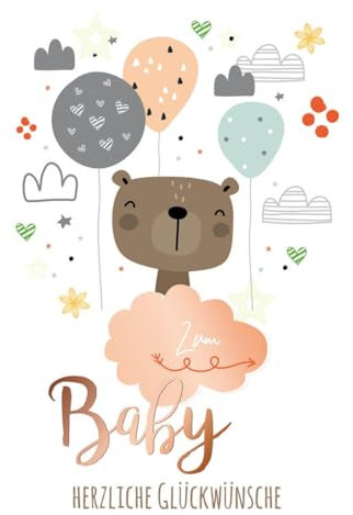 Skorpion Geburtskarte XXL A4 - Neutrales Teddybär-Design mit Luftballons, Moderne Illustration für Unisex-Kinderzimmer, Farbenfrohe Glückwünsche zur Geburt - mit Umschlag