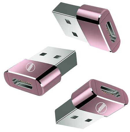 USB to USB C Adapter, 3PCS Type C Female to A Male Charger Cable Converter, usb C to usb A for Apple MacBook,iPhone 12 13 14 15 Max Pro,Airpods,iPad 10 Air 4 5 Mini 6,Galaxy S23 S24 (Pink)