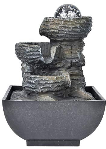 Ejoyous Zimmerbrunnen Wasserfall mit Beleuchtung, Schönen Brunnen Innenbereich Tischbrunnen Raumbefeuchter Brunnen Wasserbrunnen Wohnzimmer Deko, für Meditationund Entspannung