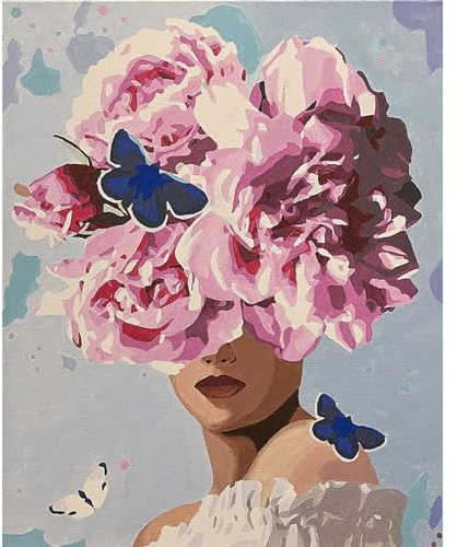 vooiceofco Peinture Numero Adulte,Peinture par Numero Adulte,Peinture Numero Enfant,DIY Peinture Acrylique pour Adultes débutants Facile sur Toile,40×50 cm sans Cadre-Fleur et femme 03