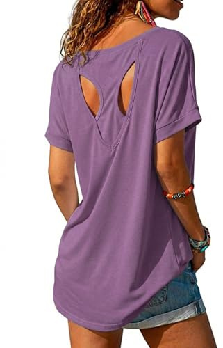 Fisoew Camiseta deportiva para mujer, de manga corta, para yoga, ligera, para gimnasio, deporte, camiseta holgada