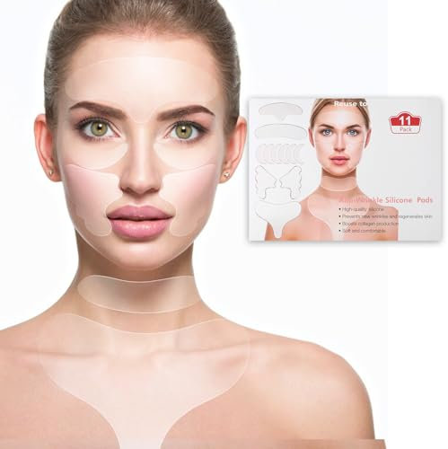Abeillo Lot de 11 patchs anti-rides en silicone réutilisables, coussinets lissants pour le visage pour femmes et filles