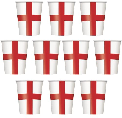 Lizzy 10pc England Flag Printed Paper Cup 270ml | St. George Day Party Supplies Tableware Disposable Paper Cup for Sports Events Decoration