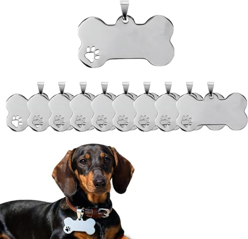 Kisangel Hundemarke Pfoten Edelstahl Rohlinge, 10stüCke Knochen AnhäNger Aus Edelstahl Blank Hundemarken Rohlinge Zum Gravieren Haustiermarken FüR Hund Und Katze