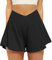 Friptspyg Hosenrock Damen Kurze Sporthose Damen Sport Shorts Kurz Laufshorts 2 in 1 mit Tasche V High Waist Sommer Stretch Tennis Shorts, Schwarz XS