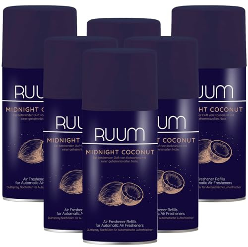RUUM Lufterfrischer Nachfüller Midnight Coconut 250ml (6er Pack) | Raumduft-Spray-Nachfüller, kompatibel mit Freshmatic Max, warmer Kokosduft