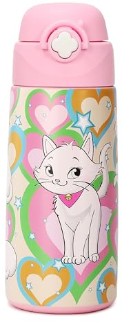 Kiocko Gourde Isotherme Pour Enfant Avec Paille,Acier Inoxydable - 500 Ml - Certifié TüV - Sans Bpa - Anti-Fuite - Bouteille D'Eau Isotherme Pour L'éCole, La Maternelle (Chat)