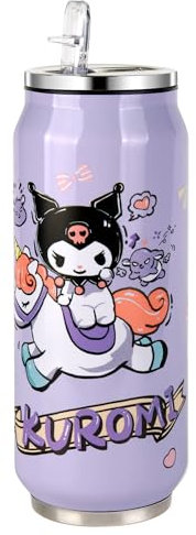 HOOKTA Kulomi Botella de Agua de Acero Inoxidable 500 ml Plegable Kitty Deportes Botellas de Acero Inoxidable con Pajita Reutilizable Vaso de Beber para Viaje (Morado)