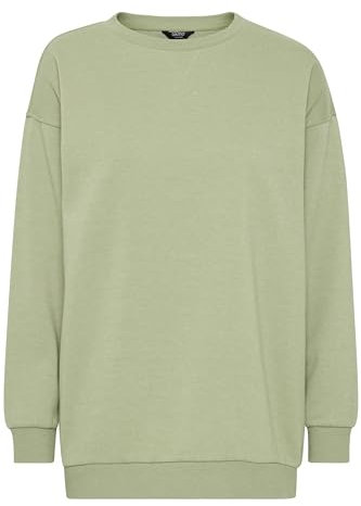 OXMO OXHillary Damen Langer Sweatshirt Pullover Longpullover mit runder Rippkragen Rippbündchen Baumwollmischung Loose fit, Größe:XL, Farbe:Seagrass (166008)