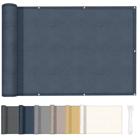 HENG FENG Balkon Sichtschutz 90x300cm, Wasserdicht, Wetterfest und 95% UV-Schutz, 160g/㎡ PES Balkonverkleidung Balkonabdeckung Balkonbespannung mit Kabelbindern, Rauchblau