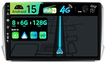 BXLIYER | Eingebaut 4G LTE & DAB | Android 15 Autoradio für Peugeot 208/2008 (2012-2018) |6G+128G | CarPlay Android Auto | Kamera + MIC | Lenkradsteuerung | Dual Band WiFi | QLED 10.1 Zoll | 8-Core
