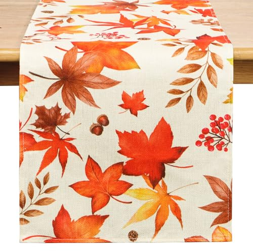 183 x 33 cm Herbst Tischläufer Kürbisse Sonnenblumen Ahornblatt Herbstlicher Läufer Leinenoptik Tischdecke Dekoration Tischband für Erntedankfest Herbstdekoration Thanksgiving (Ahornblatt)