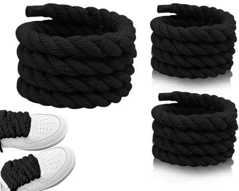 Lhbwhiz 1 paio di lacci spessi,lacci per scarpe,lacci grassi,lacci per scarpe,lacci per scarpe da 8 mm (150 cm),lacci in corda per fai da te,per scarpe da ginnastica,scarpe da corsa(tondo,nero)
