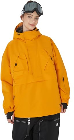 SNOWVERB Damen Herren Baggy Anorak halber Reißverschluss Schnee Wasserdicht Skimantel Isolierte Snowboardjacken mit Kapuze, Orange/Abendrot im Zickzackmuster (Sunset Chevron), M