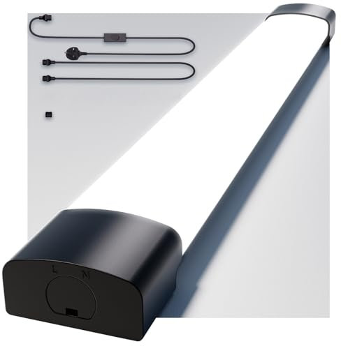 Amdelne 6000k Led Batten Light, 4FT, 36W Plug in Ceiling Light, IP65 Led Ceiling Strip Lights for Garage, Office, Bedroom, Living Room, Wall, Kitchen, Shed, Outdoor (Black)