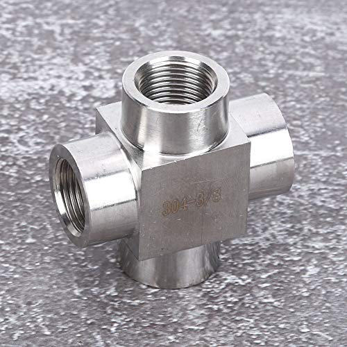 T in Acciaio Inossidabile, Adattatore per Connettore per Raccordo per Tubo con Filettatura Femmina a 4 Vie, Robusto per Acqua, Olio, Gas (Quattro collegamenti 3 minuti 3/8)