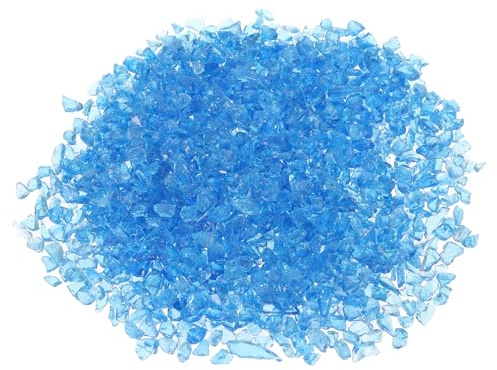 PATIKIL Decorative Glass Gravel 450g/1lb 3-6mm, Irregular Glitters Stone Beads Chips Broken Crushed Fire Glass for Craft Vase Filler Fish Tank Aquarium, Sea Blue