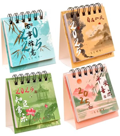 Beavorty Traditioneller Chinesischer Kunstkalender 4 Stück Mini-tischkalender Monatsplanerkarten Fürs Büro