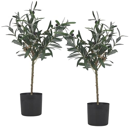 URBNLIVING Set of 2 Artificial Olive Tree Plants in Pots - 60cm Height Each - Lifelike Greenery for Stylish Indoor & Outdoor Home, Office, or Garden Decor