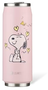 Les Artistes Paris A-4398, lata isotérmica, termo 500 ml, botella isotérmica sin BPA, reutilizable, boquilla abatible con paja, acero inoxidable, diseño Enjoy Snoopy