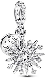 Pandora Moments Funkelndes Feuerwerk Doppelter Charm-Anhänger aus Sterling Silber mit Zirkonia, Kompatibel Moments und ME Armbänder, 793512C01