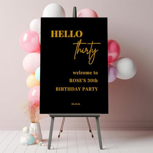 Black and Gold Birthday Party Welcome Sign Hello 30, Hello 40 Party Sign, Customize for Any Age, Premium Foamboard Party Sign