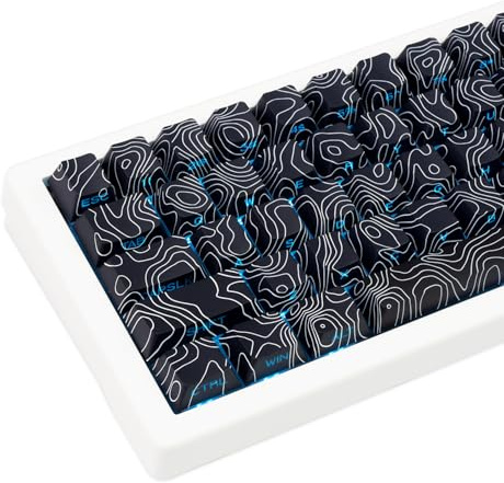 TIMSEKER 131 Keys Black Topographic Keycaps Set, Custom Thick PBT Keycaps, Cherry Profile, Side Print Shine Through, Mechanical Gaming Keyboard Keycap Set