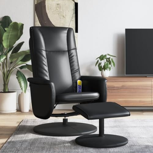IKAYAA Massagesessel Drehsessel Fernsehsessel mit Hocker 360 Grad Drehbar Massage Sessel Wohnzimmer Relaxsessel Kunstleder Liegesessel mit Fußhocker Liegefunktion Massagefunktion