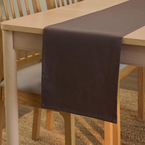 Encasa XO Tischläufer, Baumwolle Canvas, Modern 13x72 | Dunkelbraun, Maschinenwaschbar | Pflegeleicht & Strapazierfähig | Esstisch & Küche | Fleckenabweisend | Rechteckig
