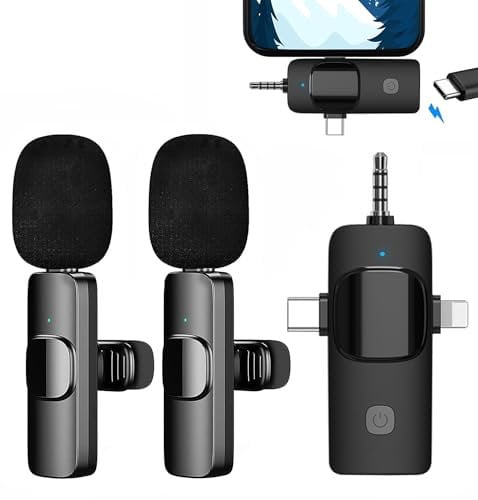 Microfono Wireless, Plug & Play Professionale Microfono Bluetooth, Microfono Lavalier Wireless Riduzione del Rumore per Youtube, TikTok, Vlog Registrazione Video